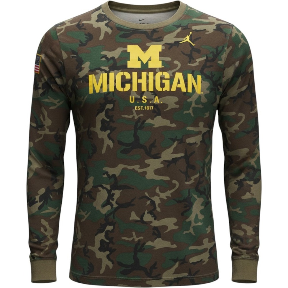 Jordan Michigan Wolverines Camo Long Sleeve T-Shirt Mens Large Dri-FIT 1059